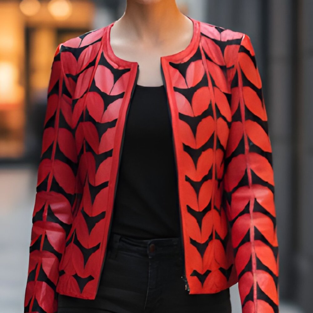 Sheer Tops for Women Blouses Shirt Jacket Leather Outfit Handmade Leaf Pattern